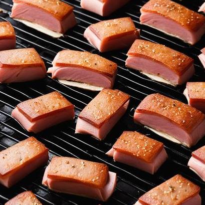 close up view of air fried spam
