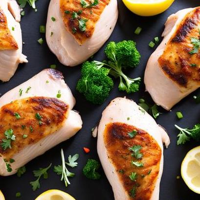 close up view of air fried split chicken breasts