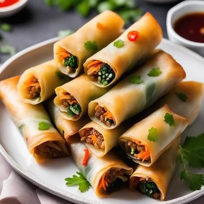 close up view of air fried spring rolls