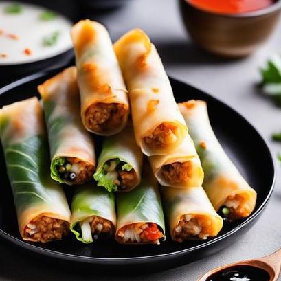 close up view of air fried spring rolls