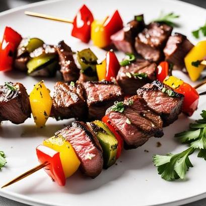close up view of air fried steak kabobs