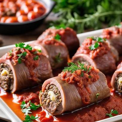 close up view of air fried stuffed beef braciole
