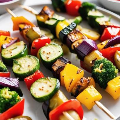 close up view of air fried veggie kabobs