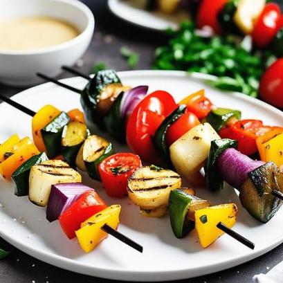 close up view of air fried veggie kabobs