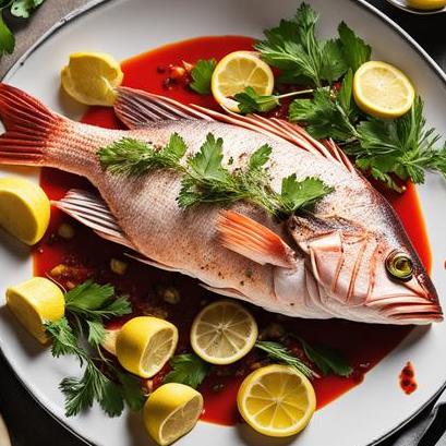 close up view of air fried whole red snapper