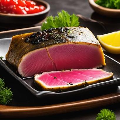 close up view of air fried yellowfin tuna