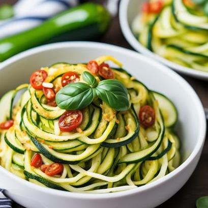 close up view of air fried zucchini noodles