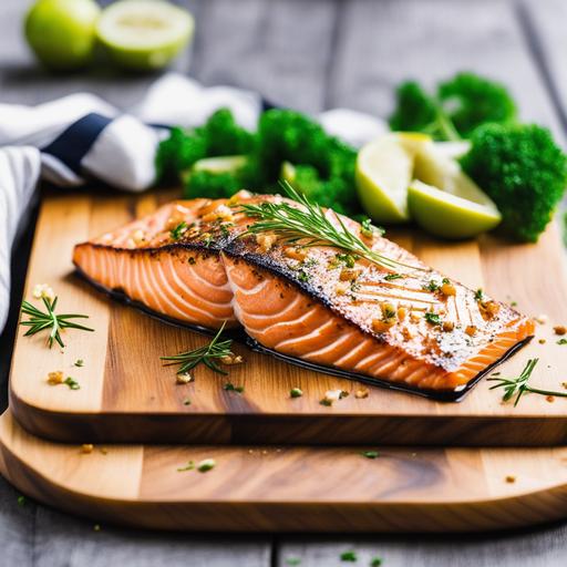 salmon on a plank